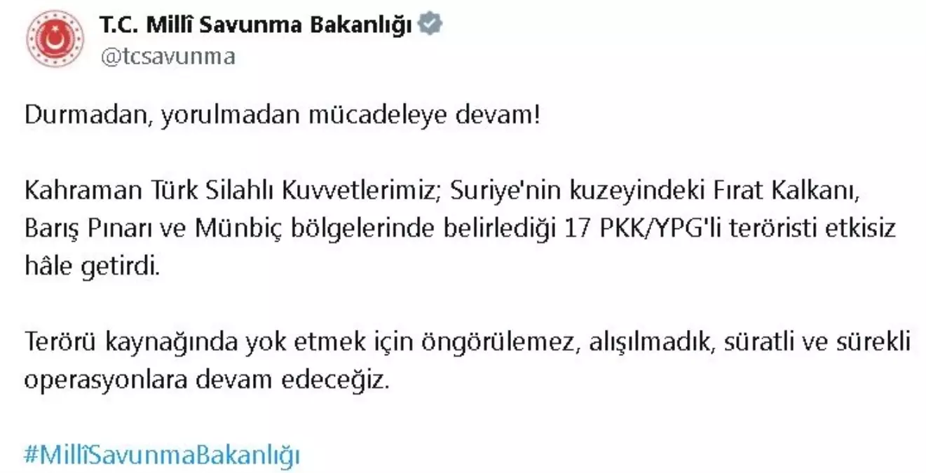 17 PKK/YPG\'li Terörist Etkisiz Hale Getirildi