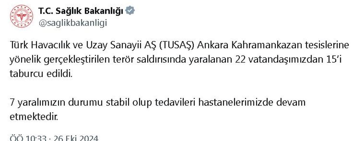 TUSAŞ\'a Terör Saldırısı: 15 Taburcu, 7 Yaralı Tedavi Ediliyor