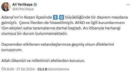 Adana'da 5,0 Büyüklüğünde Deprem: 'Deprem Dirençli Adana'yı Kurun!'