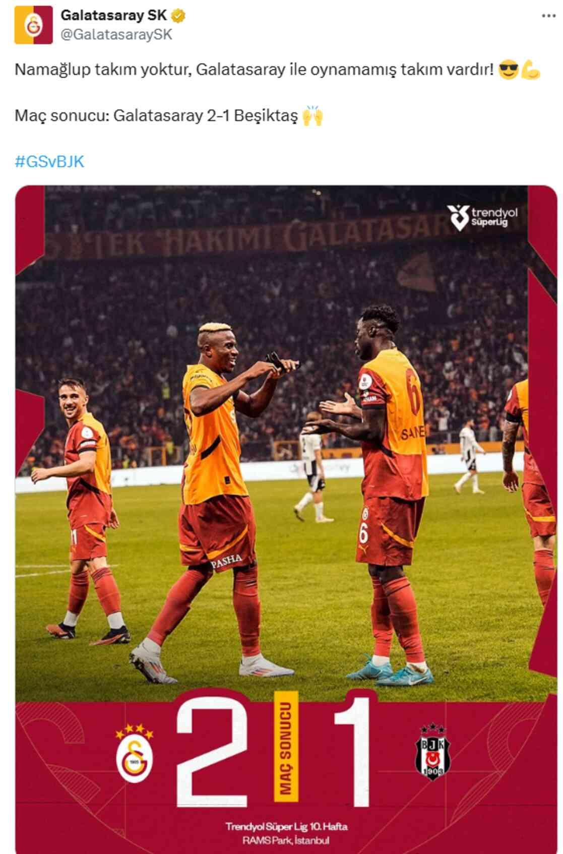 Galatasaray'dan derbi biter bitmez Beşiktaş'a olay gönderme