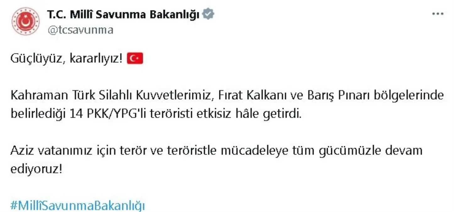 14 PKK/YPG\'li Terörist Etkisiz Hale Getirildi