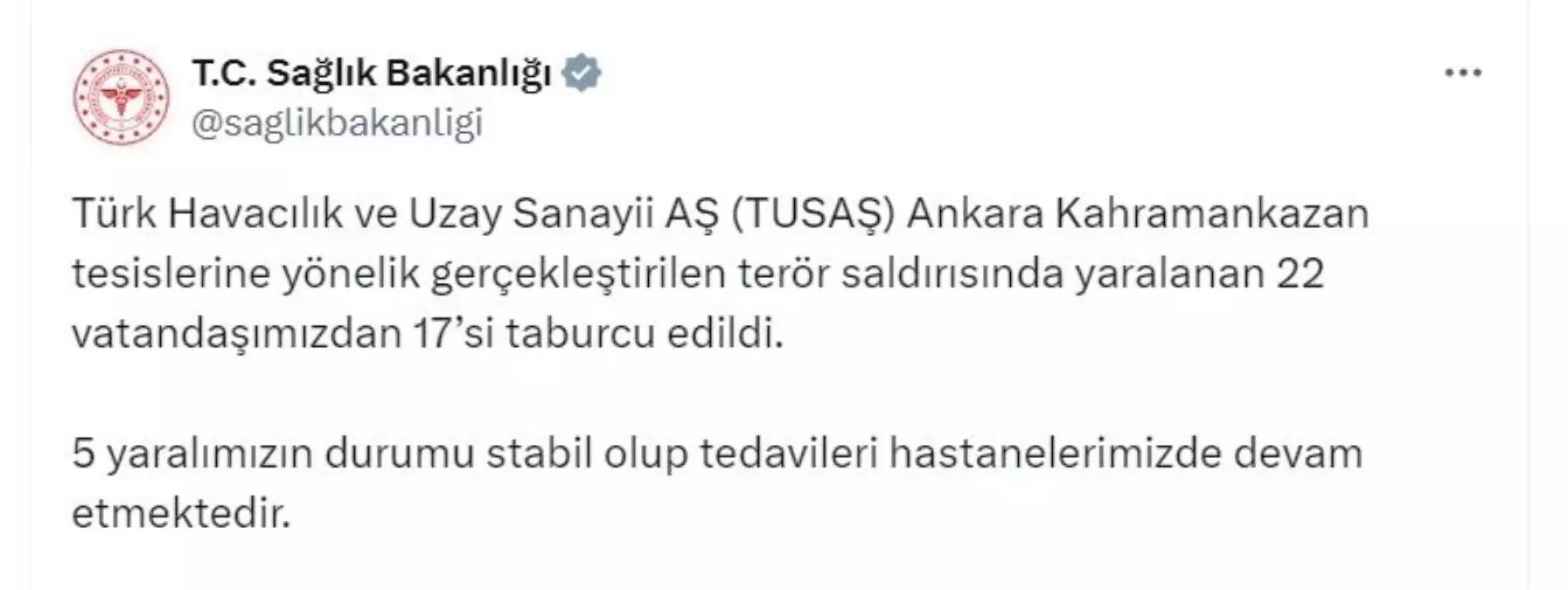 TUSAŞ\'taki Terör Saldırısında 17 Kişi Taburcu Oldu