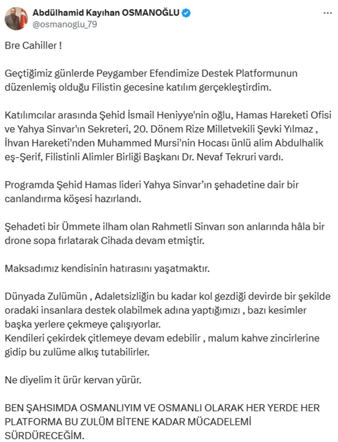 2. Abdülhamit'in torunu Hamas lideri Yahya Sinvar'ın son anlarını canlandırdı