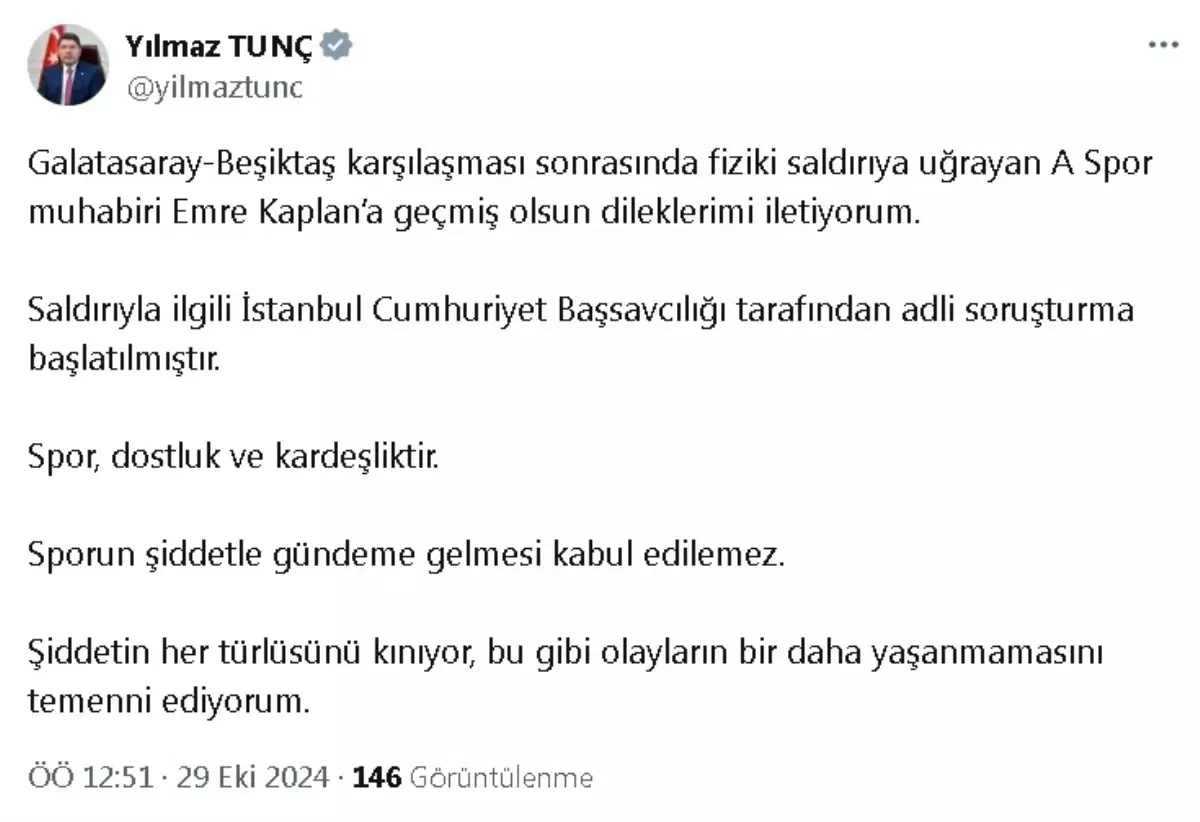 Bakan Tunç\'tan Saldırıya Kimlik Düşkünlüğü