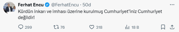 Eski HDP'li vekil Ferhat Encü'den skandal 29 Ekim paylaşımı