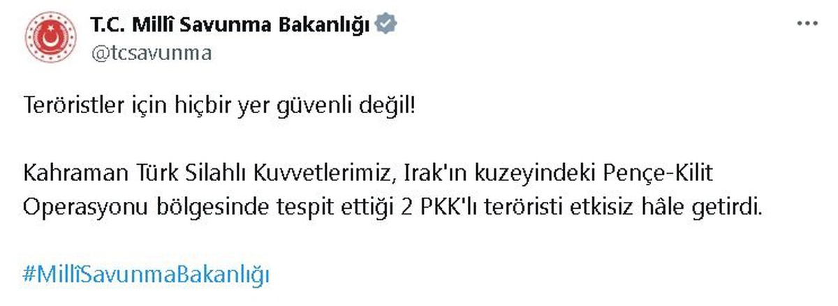 PKK\'lı 2 Terörist Etkisiz Hale Getirildi