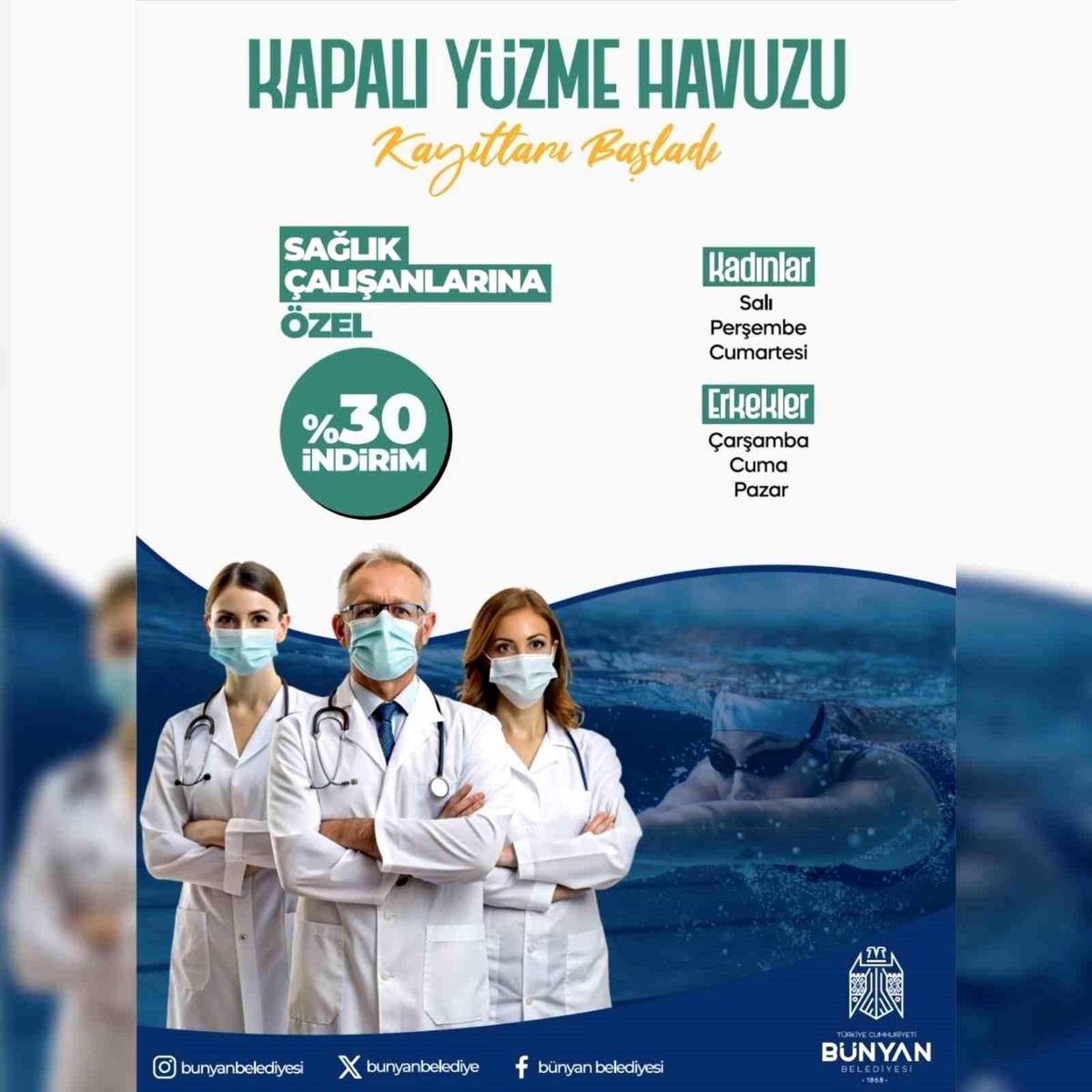 Bünyan Kapalı Yüzme Havuzu\'nda Sağlık Çalışanlarına İndirim Müjdesi