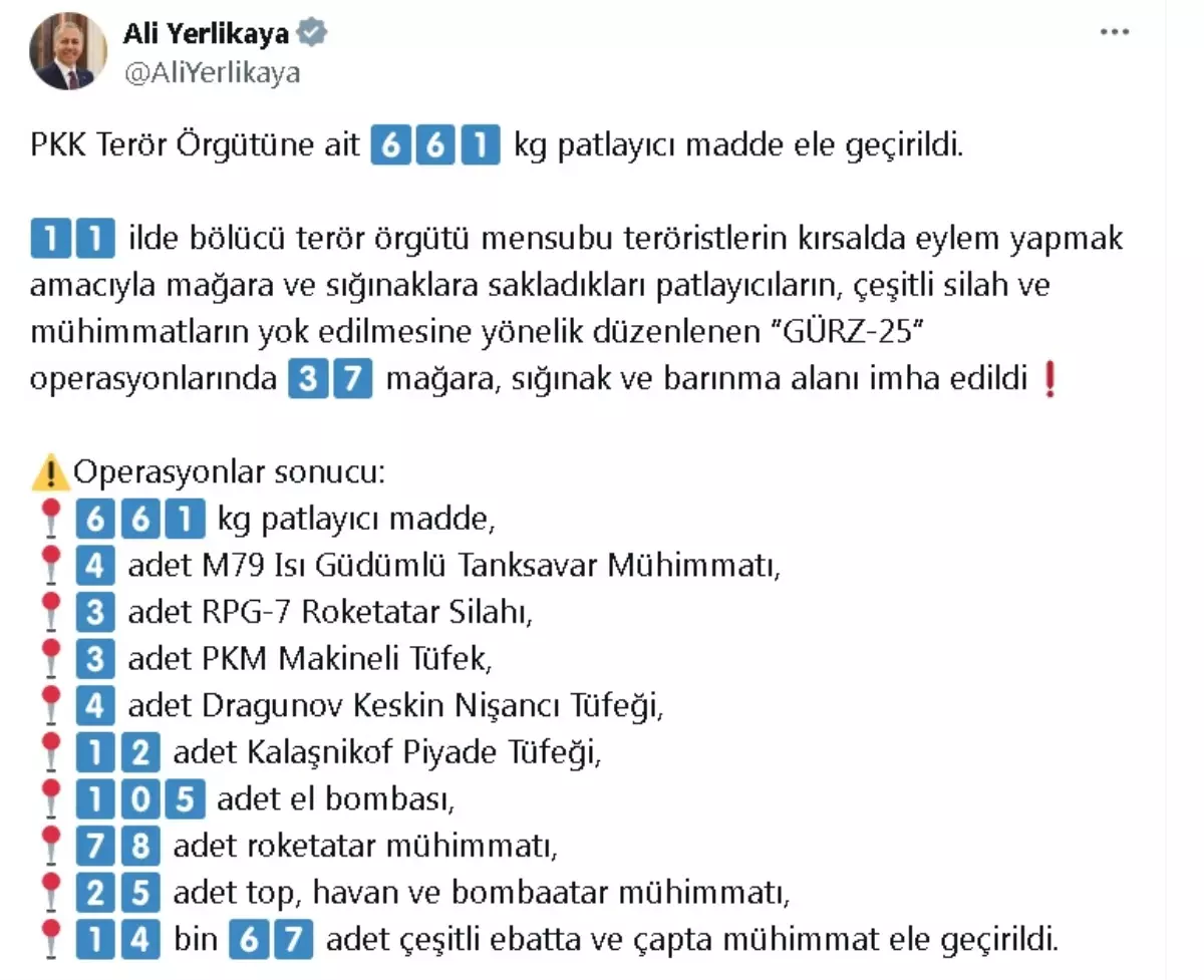 Gürz-25 Operasyonunda Terör Hedefleri İmha Edildi