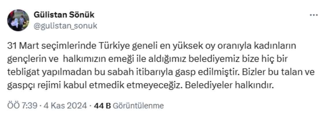 Gülistan Sönük: Belediye binamıza geçiyoruz hukuksuz hiçbir kararı tanımıyoruz