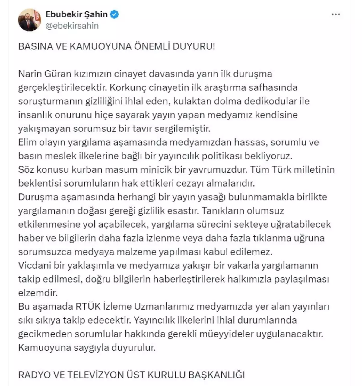 Narin Güran Davası ve Medya Beklentileri