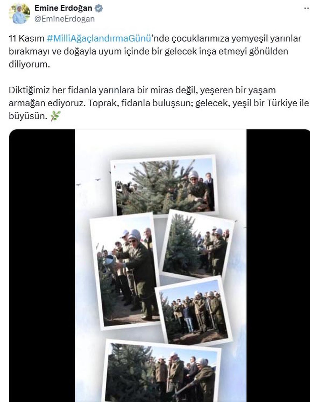 Emine Erdoğan\'dan 11 Kasım Milli Ağaçlandırma Günü Mesajı