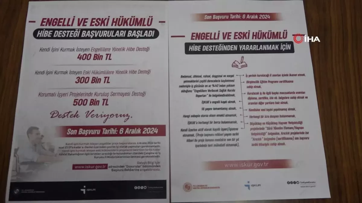 Engelli ve Eski Hükümlülere Hibe Desteği Başvuruları Devam Ediyor