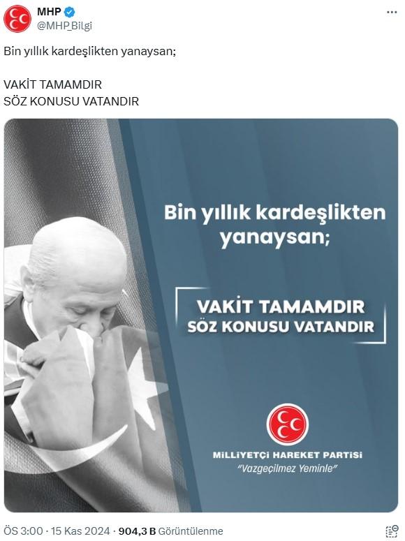 Dördüncü, 'Vakit tamamdır' paylaşımını yapan MHP'den hala açıklama yok