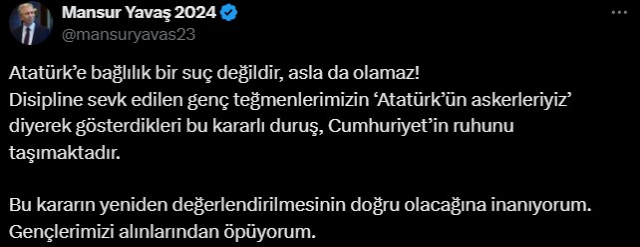 Mansur Yavaş, disipline sevk edilen teğmenler için 'Alınlarından öpüyorum' dedi