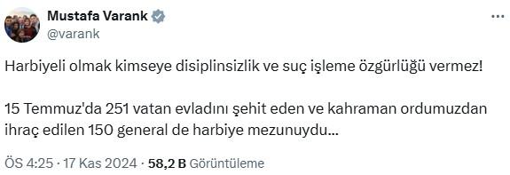 AK Partili Varank'tan ihracı istenen teğmenler için 'FETÖ' benzetmesi