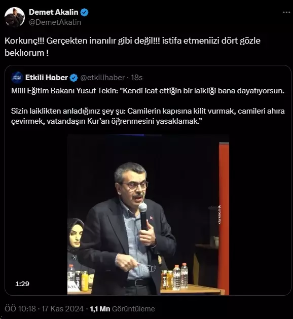 Demet Akalın Bakan Tekin'e ateş püskürdü