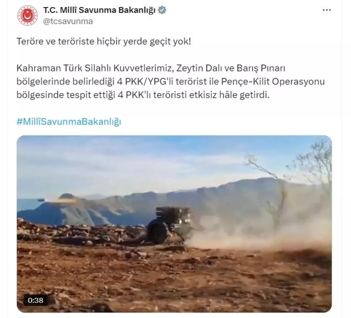 MSB, PKK/YPG\'li 8 Teröristi Etkisiz Hale Getirdi