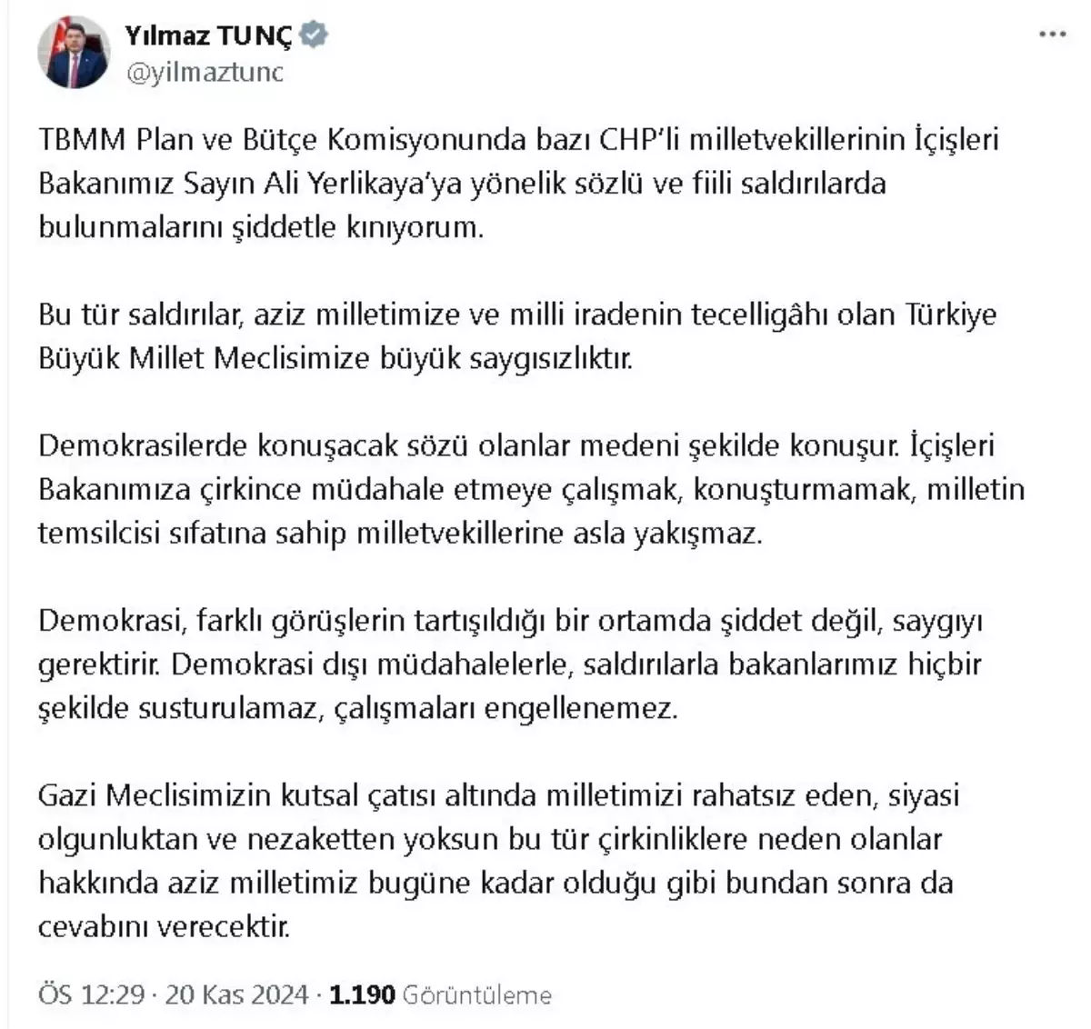 Adalet Bakanı Tunç\'tan CHP\'li Milletvekillerine Tepki