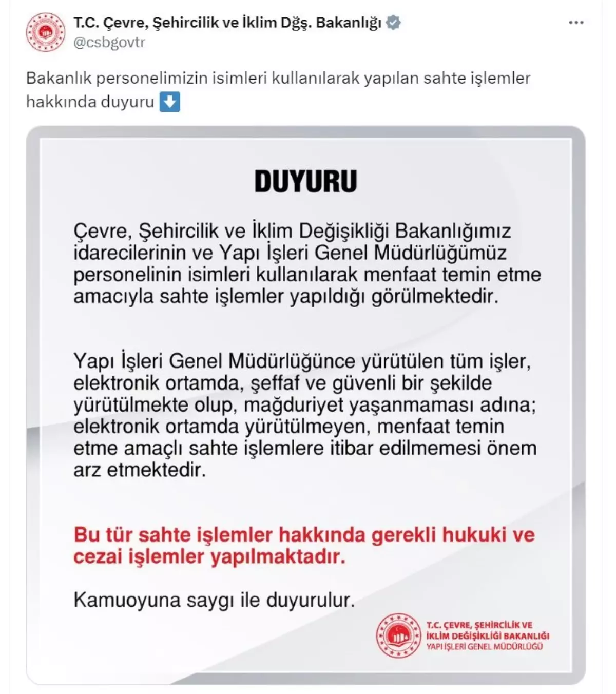 Bakanlıktan Dolandırıcılık Uyarısı