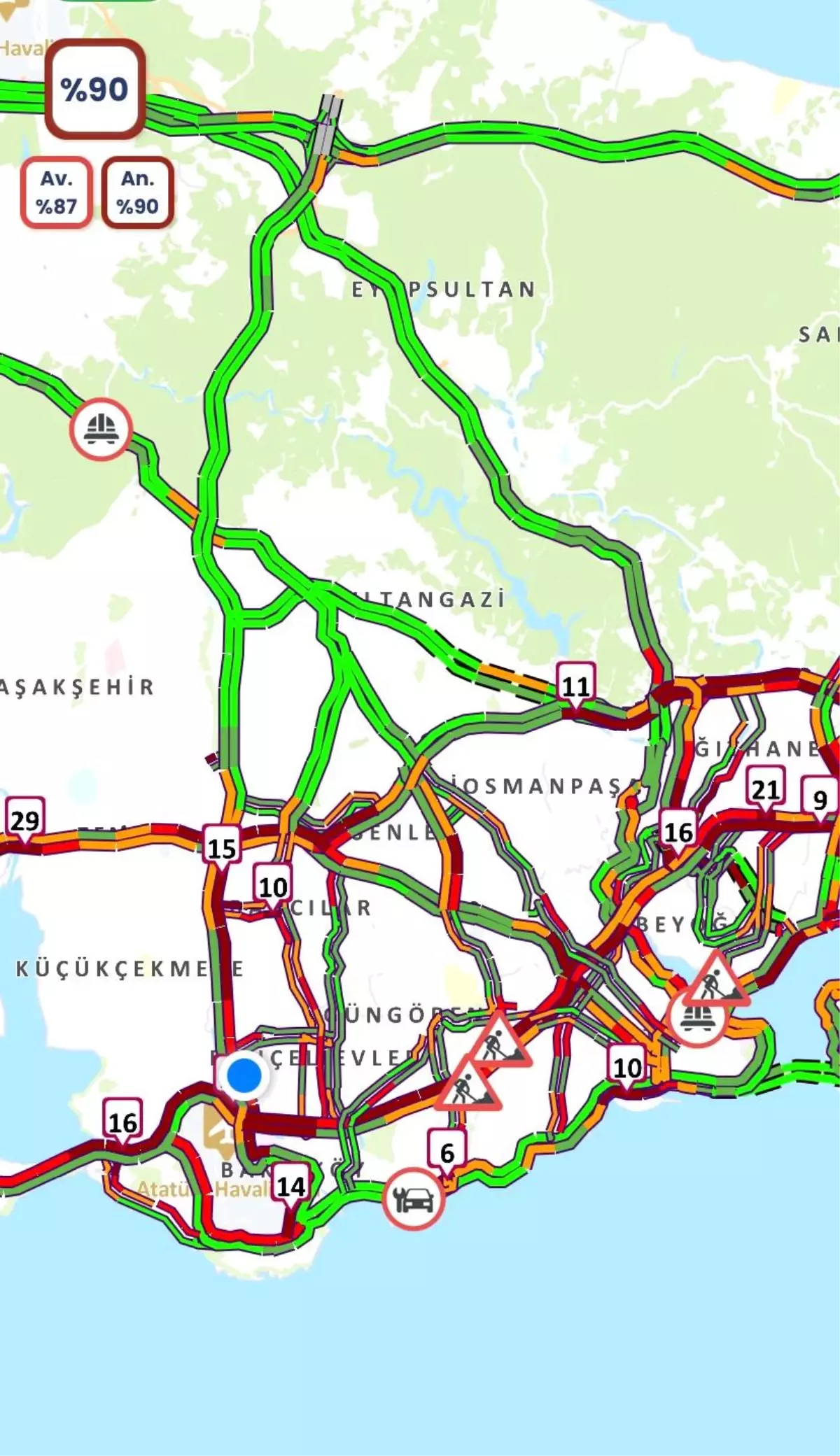 İstanbul\'da Trafik Yoğunluğu Yüzde 90