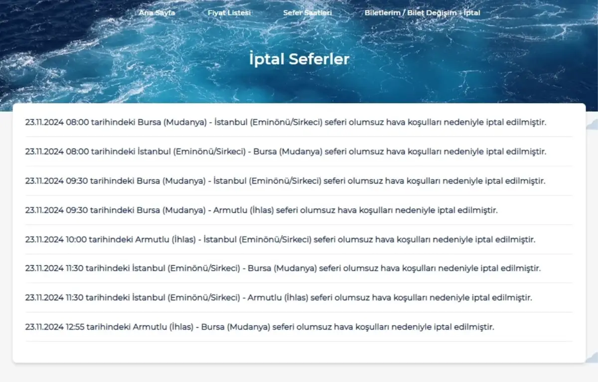 Bursa Deniz Otobüsleri\'nde 8 Sefer İptal Edildi