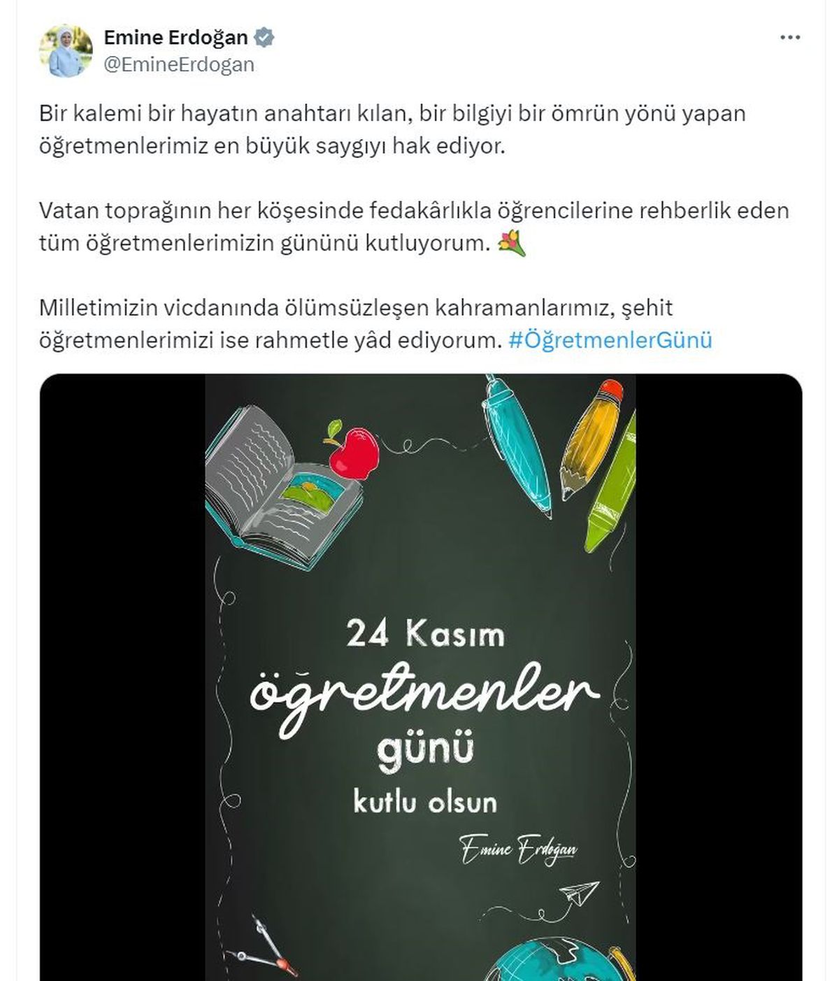 Emine Erdoğan\'dan \'Öğretmenler Günü\' mesajı