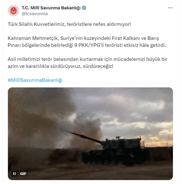 Suriye'nin kuzeyinde PKK/YPG'li 9 terörist etkisiz hale getirildi