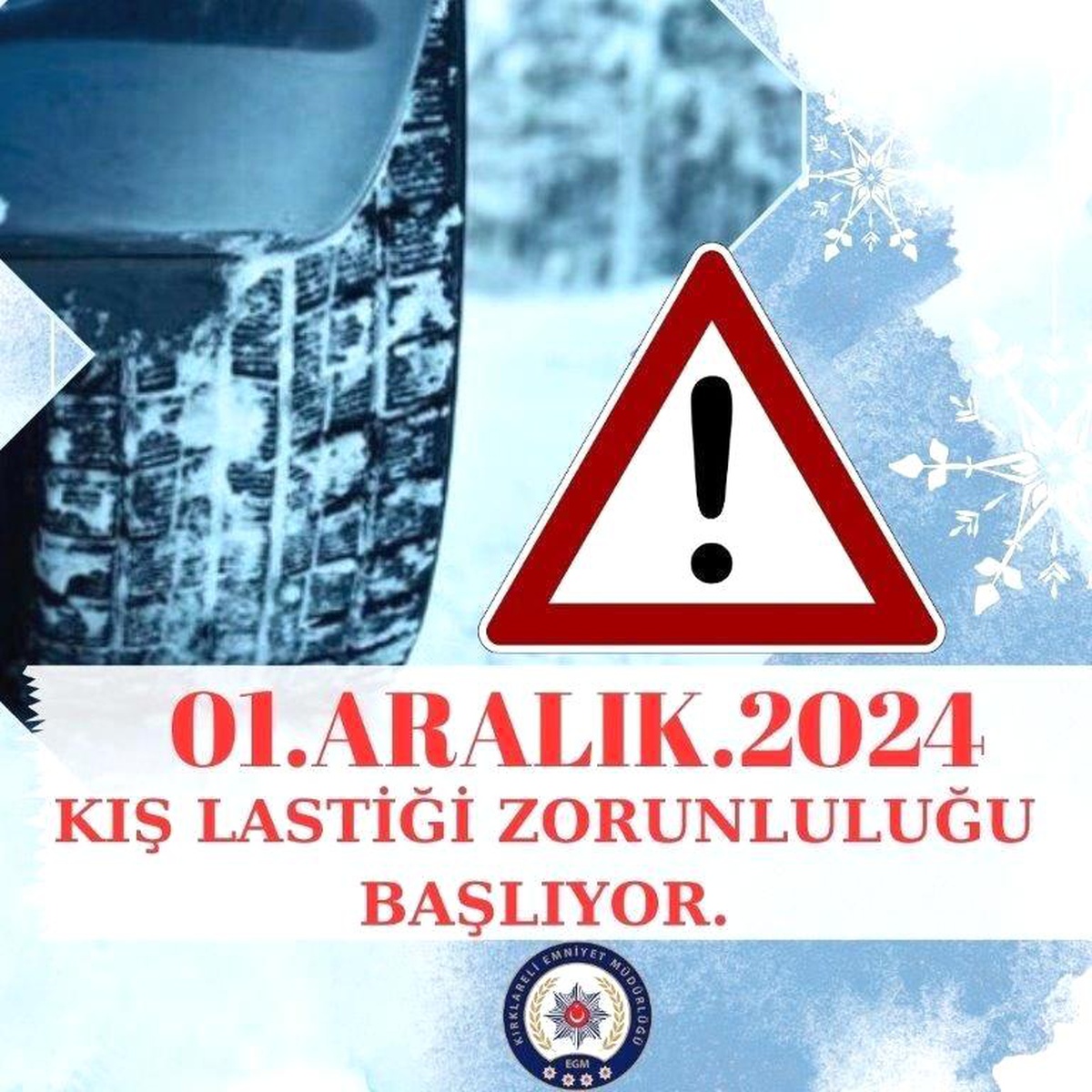 Kırklareli\'nde Kış Lastiği Zorunluluğu Başlıyor
