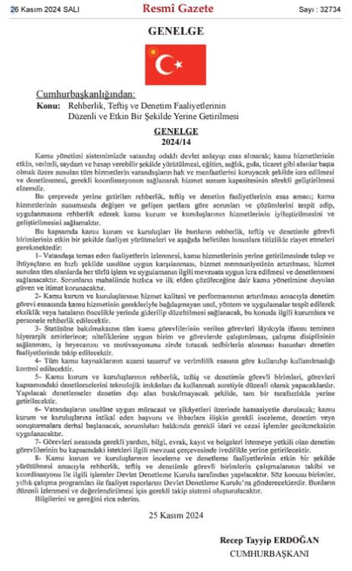 Rehberlik, teftiş ve denetim faaliyetlerine ilişkin genelge Resmi Gazete\'de