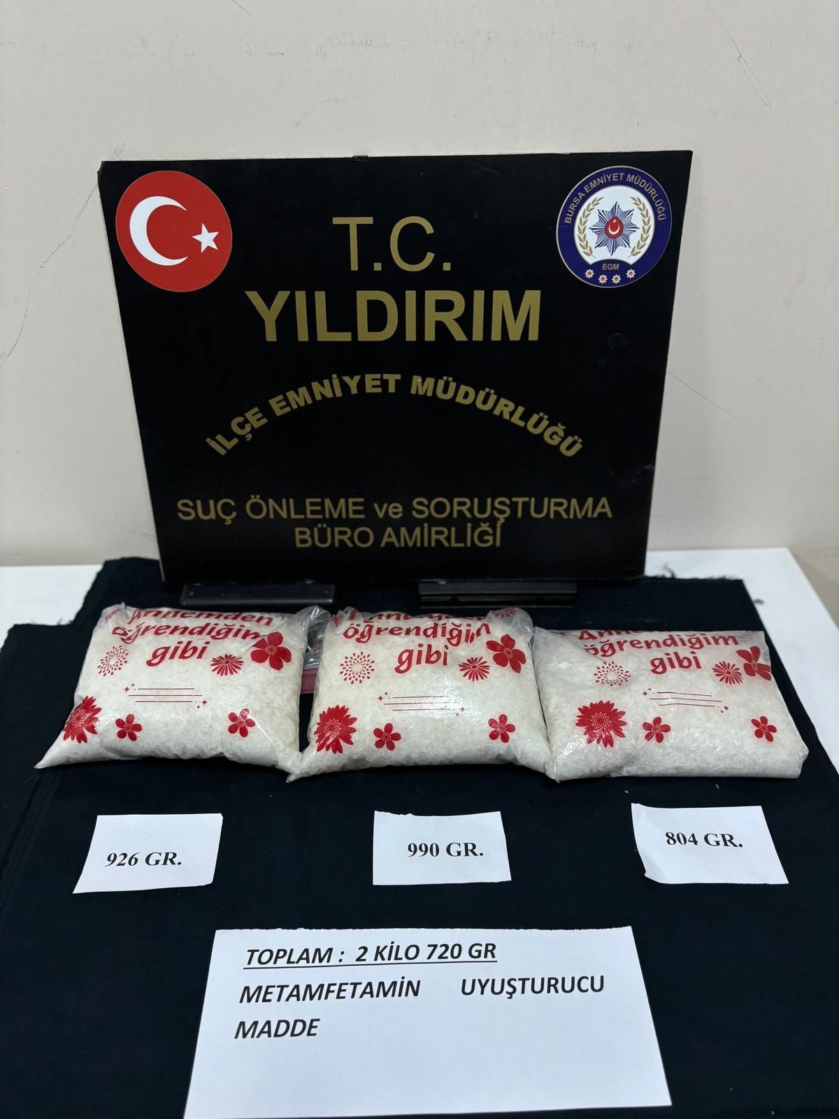 Bursa\'da Uyuşturucu Operasyonu: 2 Kilo 720 Gram Metamfetamin Ele Geçirildi