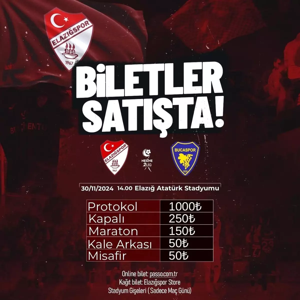 Elazığspor-Bucaspor Maç Biletleri Satışta