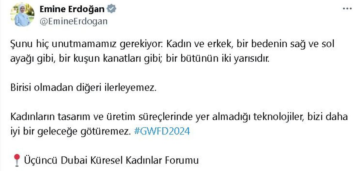 Emine Erdoğan\'dan \'Küresel Kadınlar Forumu\' paylaşımı