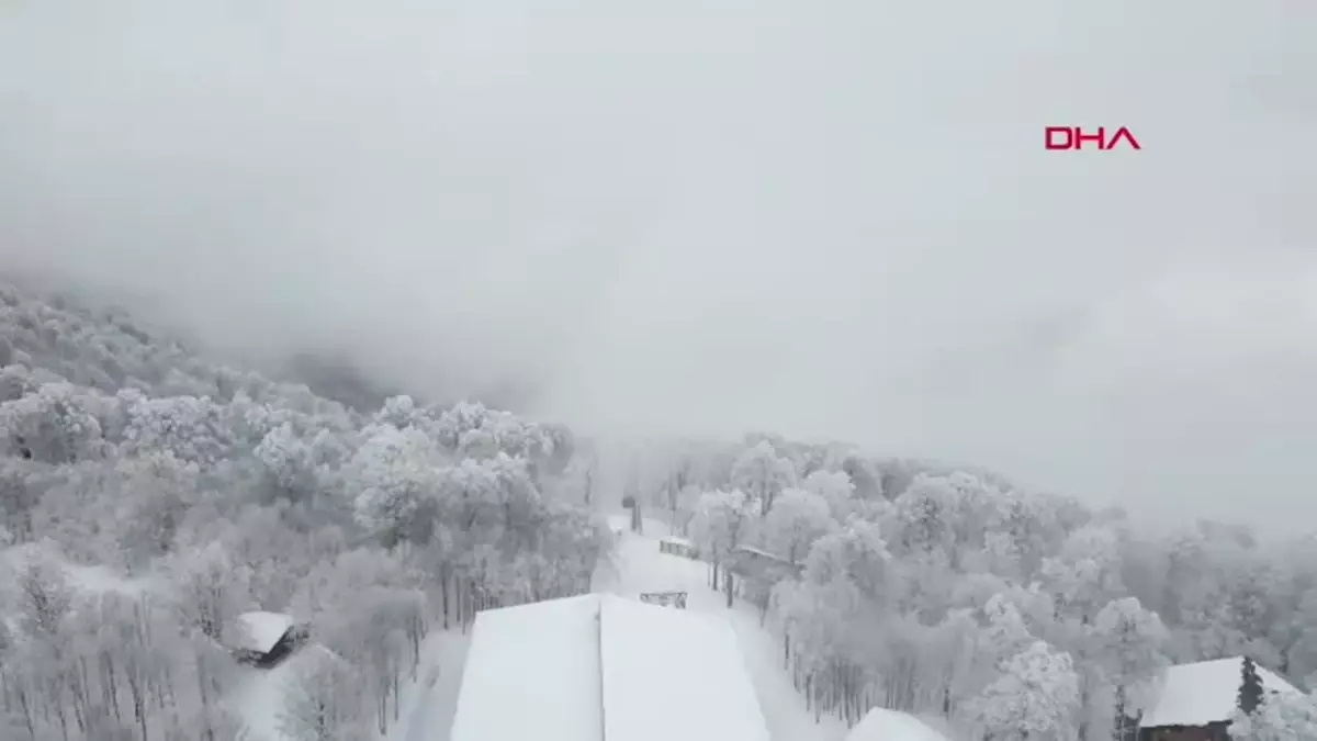 Kartepe\'de Kar Yağışı ile Beyaza Bürünmüş Manzaralar