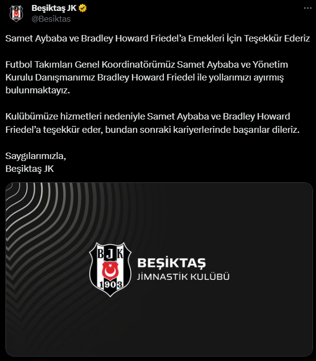 Samet Aybaba ve Brad Friedel Beşiktaş'tan ayrıldı