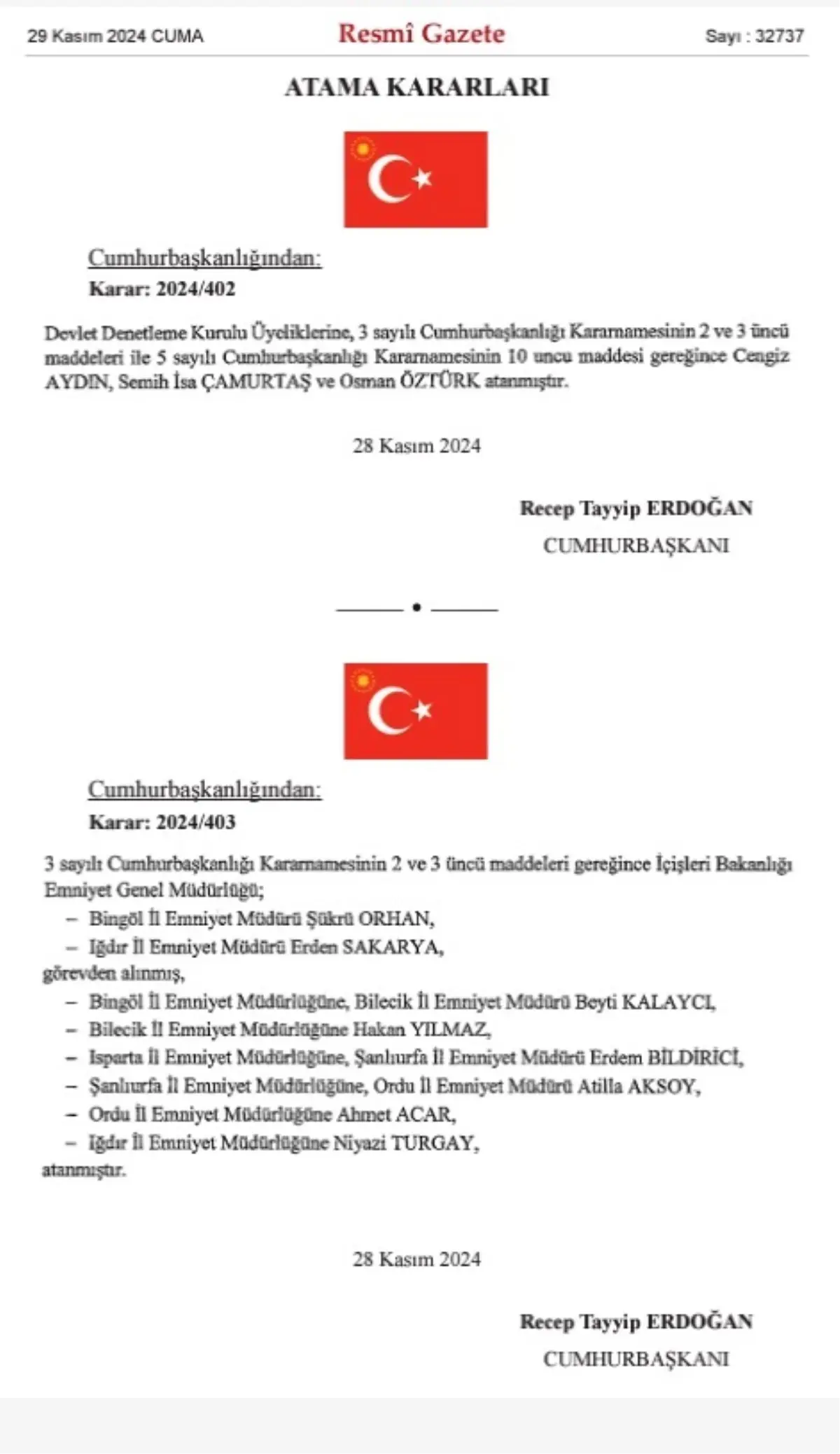 Cumhurbaşkanlığı Kararıyla 6 İlin Emniyet Müdürü Değişti, HSK\'da 369 Hakim ve Savcı İçin Görev Değişikliği