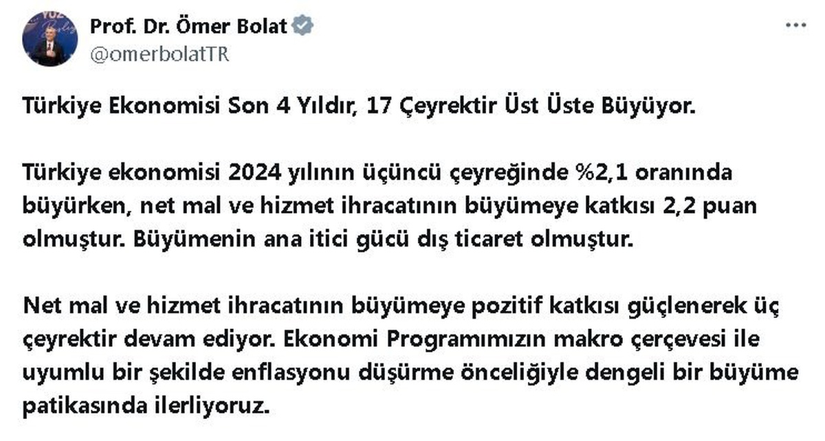 Bakan Bolat: Türkiye Ekonomisi 17 Çeyrektir Üst Üste Büyüyor
