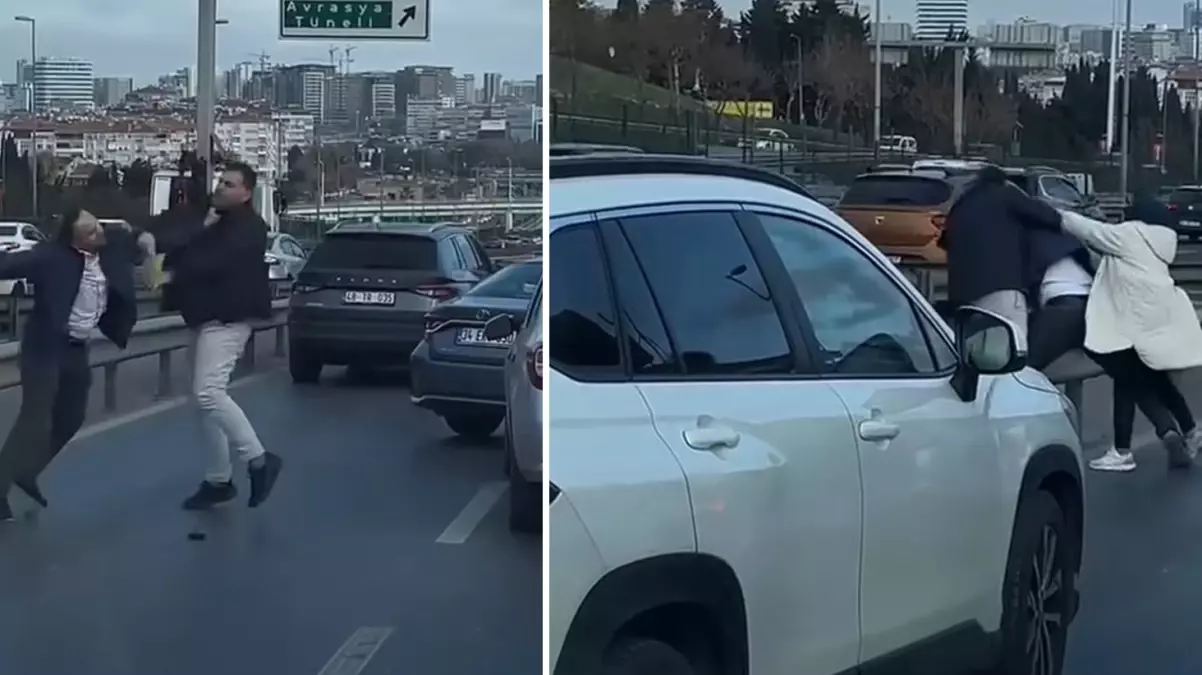 Bakırköy\'de sürücülerin tekmeli yumruklu yol kavgası kamerada