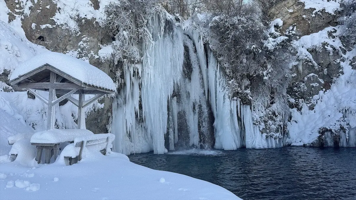 Bayburt\'ta hava sıcaklığı eksi 20 derece: Sarıkayalar Şelalesi buz tuttu