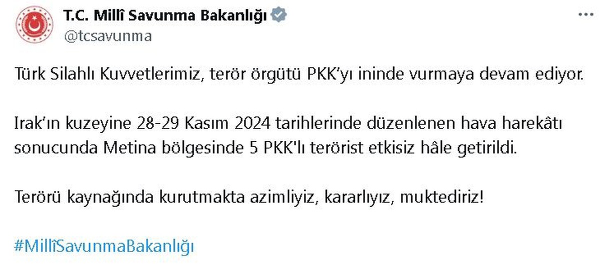 Irak\'ın Kuzeyinde Hava Harekatı: 5 PKK\'lı Terörist Etkisiz Hale Getirildi