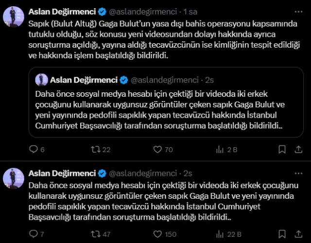 Gaga Bulut'un mide bulandıran pedofili içeriğine soruşturma