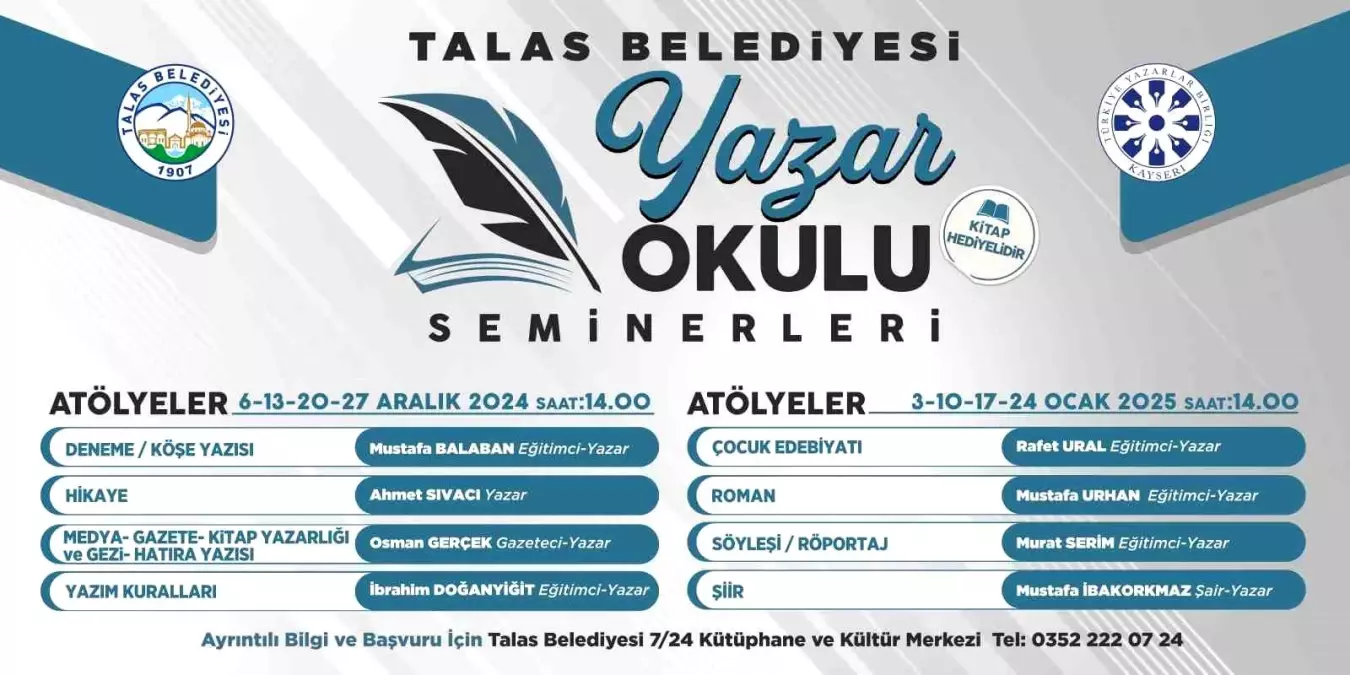 Talas Belediyesi\'nden Gençlere Yazar Okulu Seminerleri