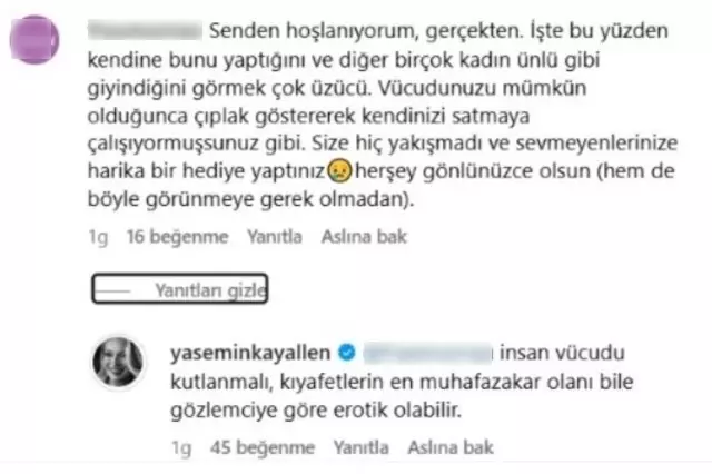 Yasemin Kay Allen'dan elbise eleştirilere cevap: İnsan bedeni kutlanmalı