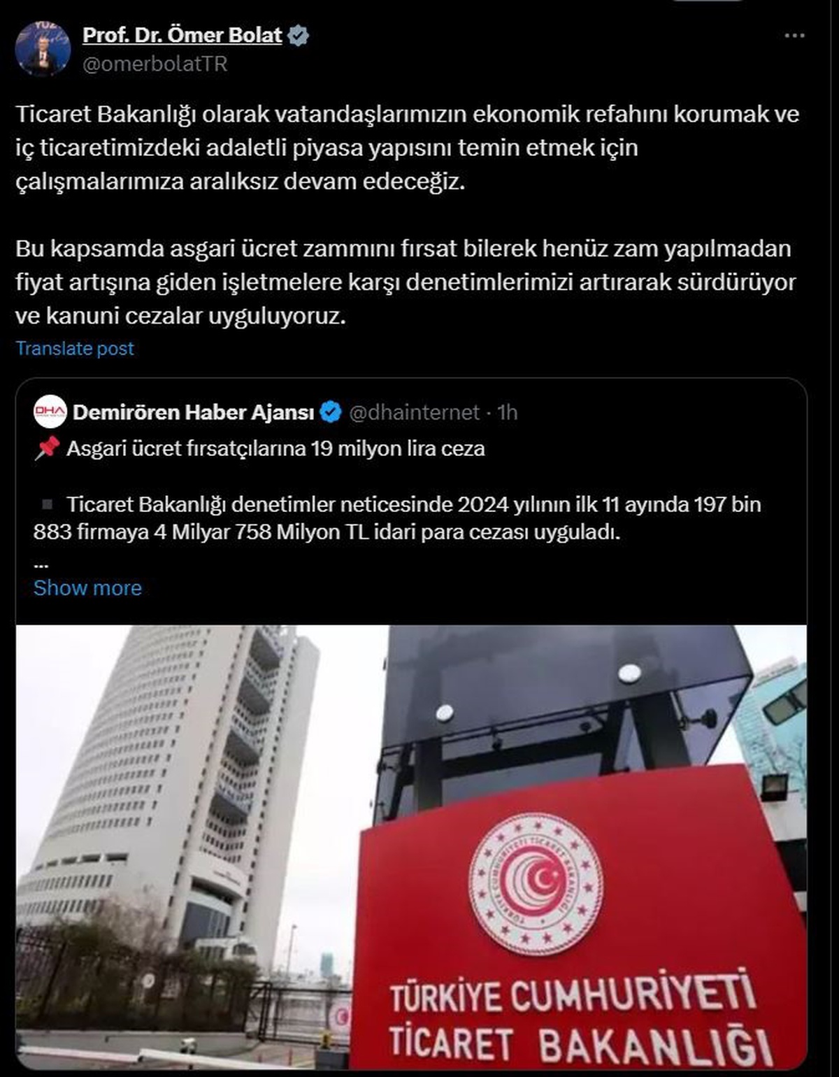 Bakan Bolat: Denetimleri Artırarak Sürdürüyoruz