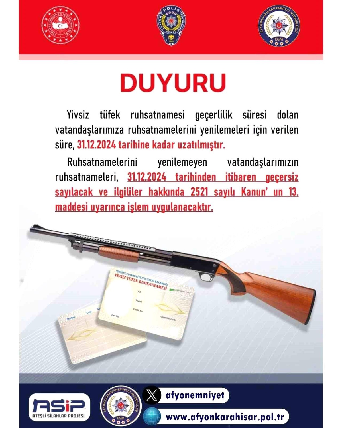 Yivsiz Tüfek Ruhsat Süresi Uyarısı