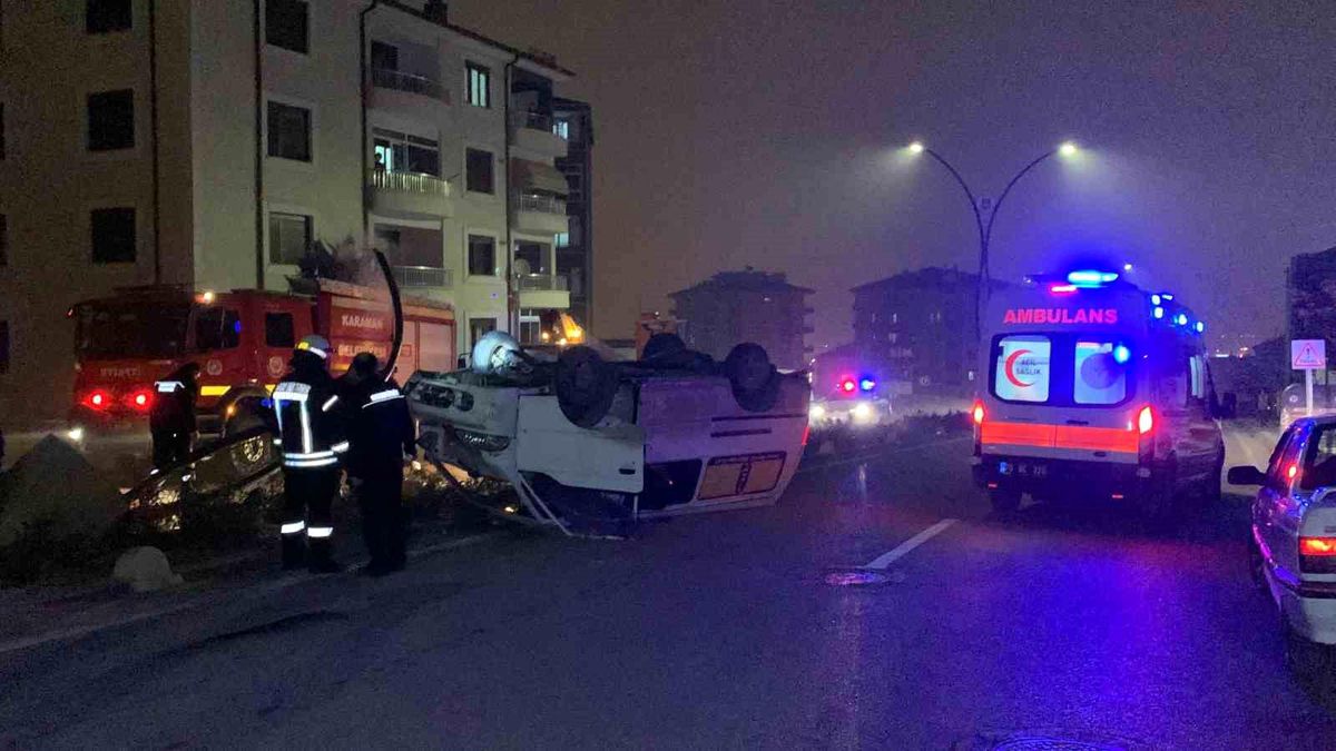 Karaman\'da Minibüs Takla Attı: Sürücü Yaralandı