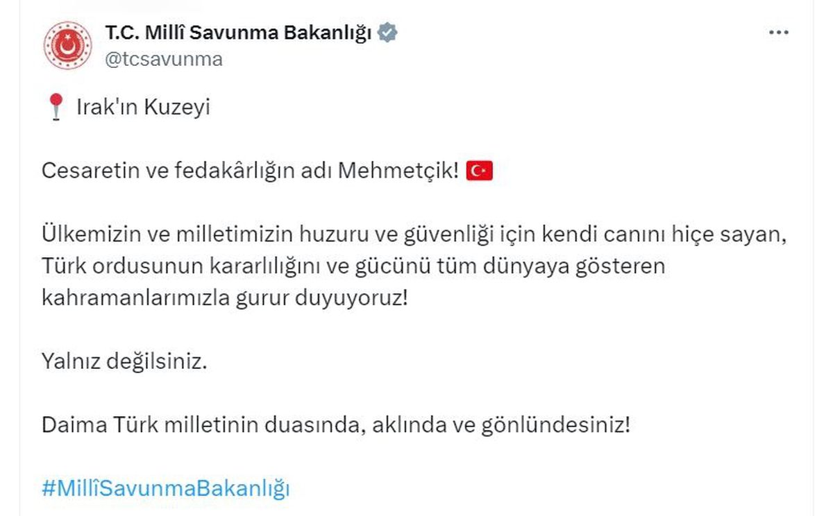 MSB\'den Mehmetçik\'e Destek Paylaşımı