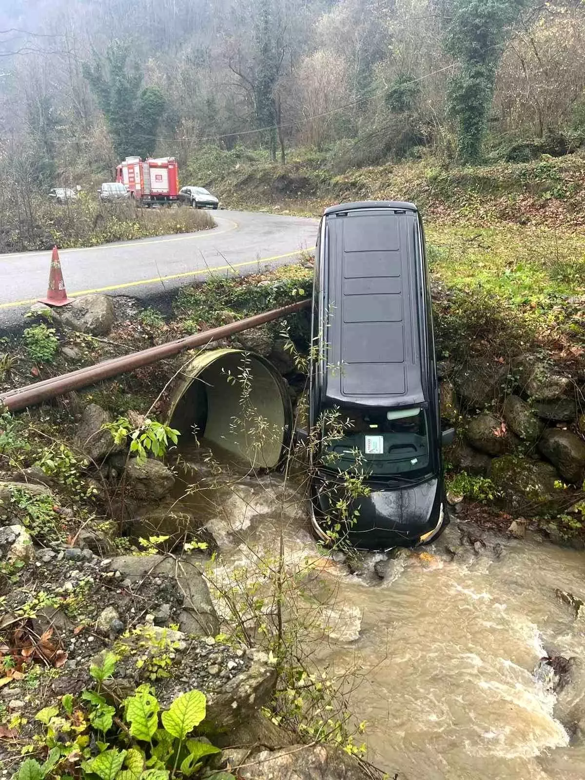 Sapanca\'da Turistleri Taşıyan Minibüs Dereye Düştü