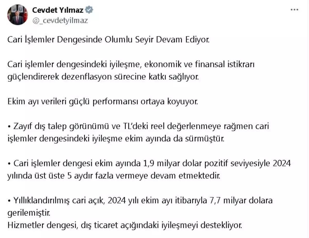 2024 Yılında Cari İşlemler Açığı Milli Gelire Oranla %1\'e Düşecek