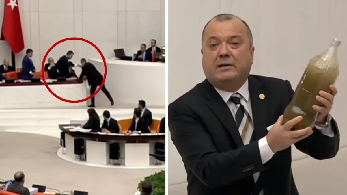 Murat Kurum masasına getirilen Ergene\'den gelen pis suyu fırlattı