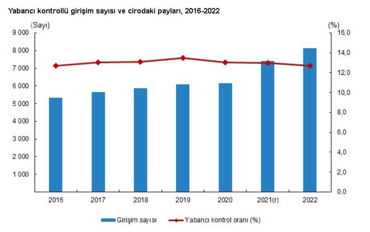 Yabancı Kontrolündeki Girişimlerin Türkiye\'deki Ciro Payı 2022\'de Yüzde 12,7 Oldu
